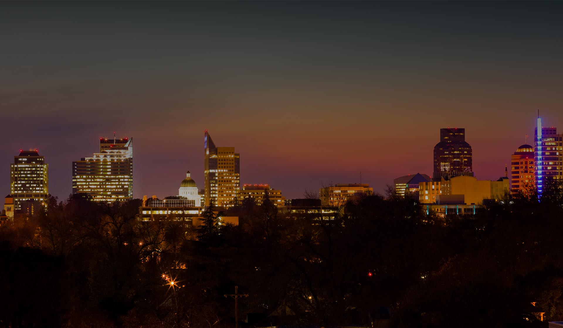 Sacramento city buildings at night